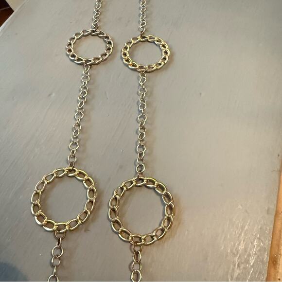 New York Gold & CoTone Long Circles Necklace - Picture 6 of 7